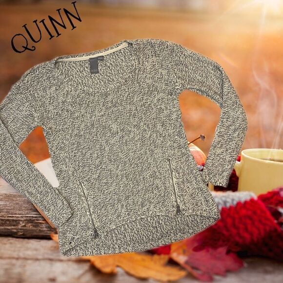 $5 add on item,Quinn Heather Grey Front Zip detail Knit sweater - Picture 12 of 12